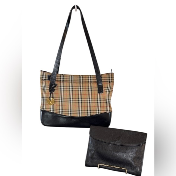 Burberrys Nova Check Tote Shoulder Bag and Black Clutch - Picture 1 of 16
